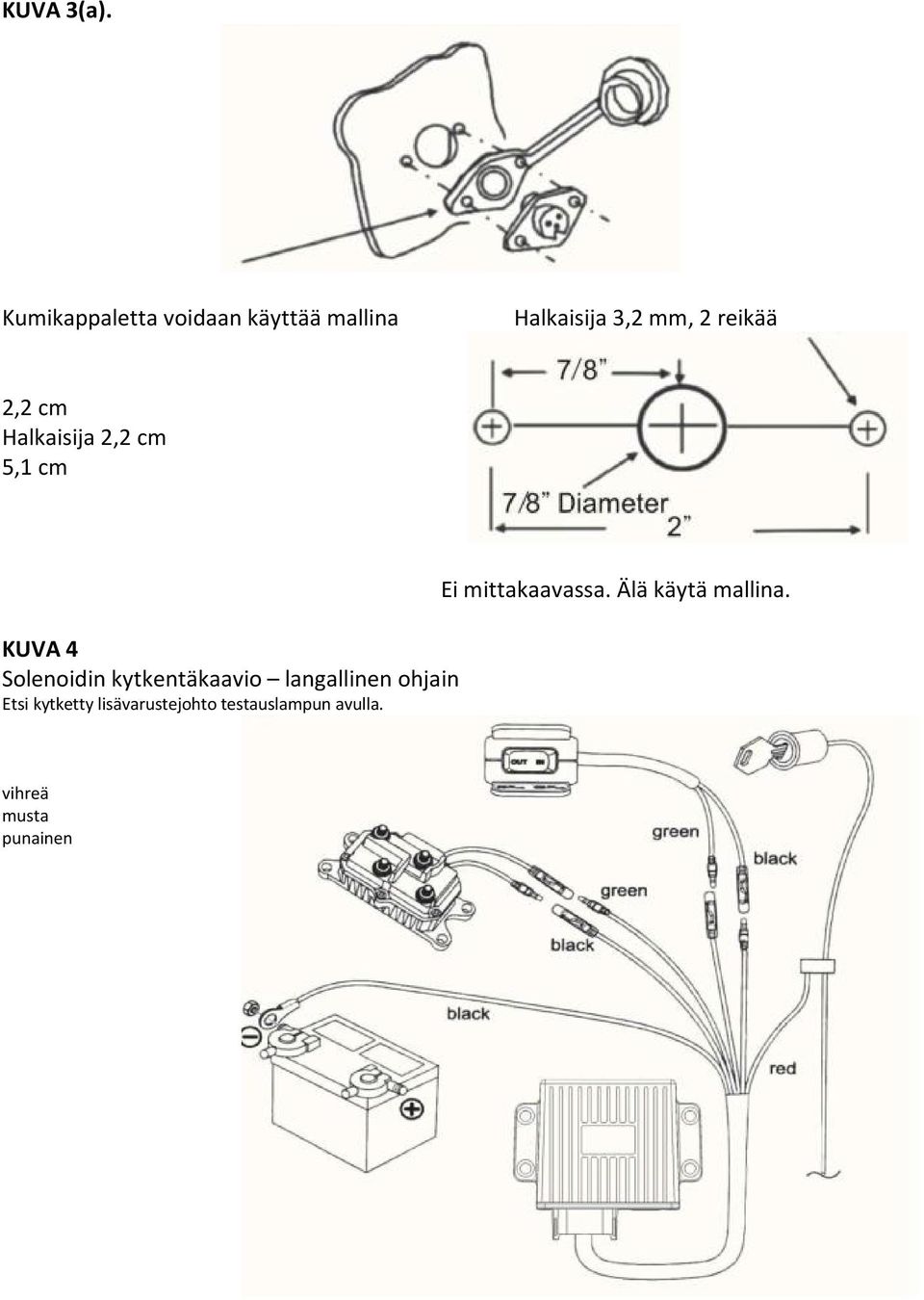 2,2 cm Halkaisija 2,2 cm 5,1 cm KUVA 4 Solenoidin kytkentäkaavio