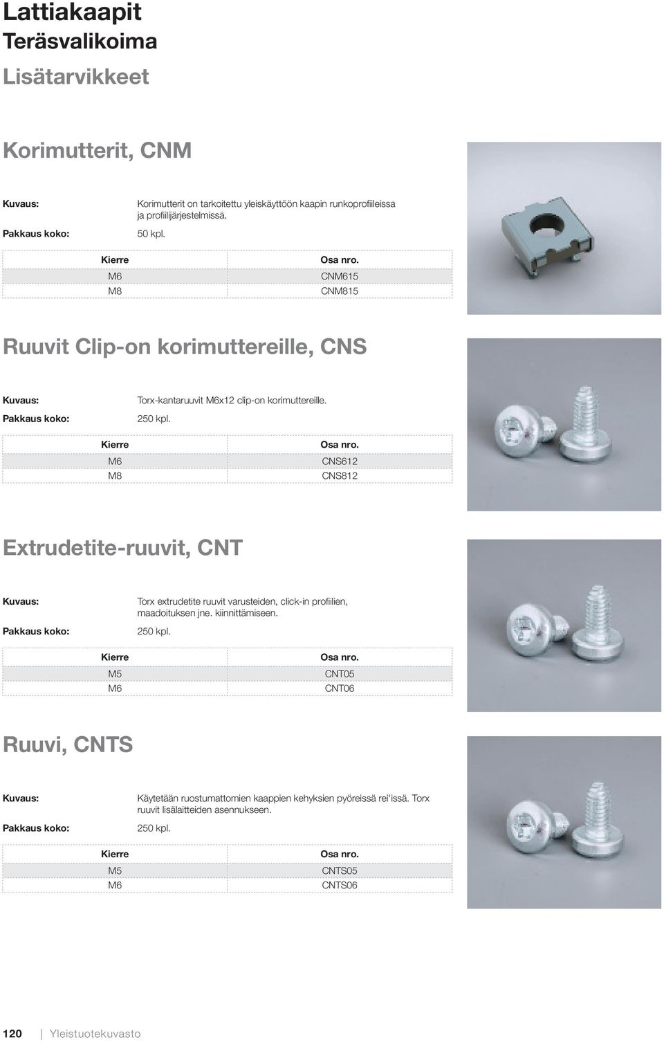 Kierre M6 M8 CNS612 CNS812 Extrudetite-ruuvit, CNT Torx extrudetite ruuvit varusteiden, click-in profiilien, maadoituksen jne. kiinnittämiseen. 250 kpl.