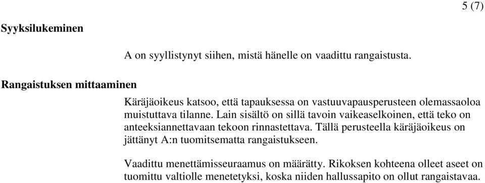 Lain sisältö on sillä tavoin vaikeaselkoinen, että teko on anteeksiannettavaan tekoon rinnastettava.