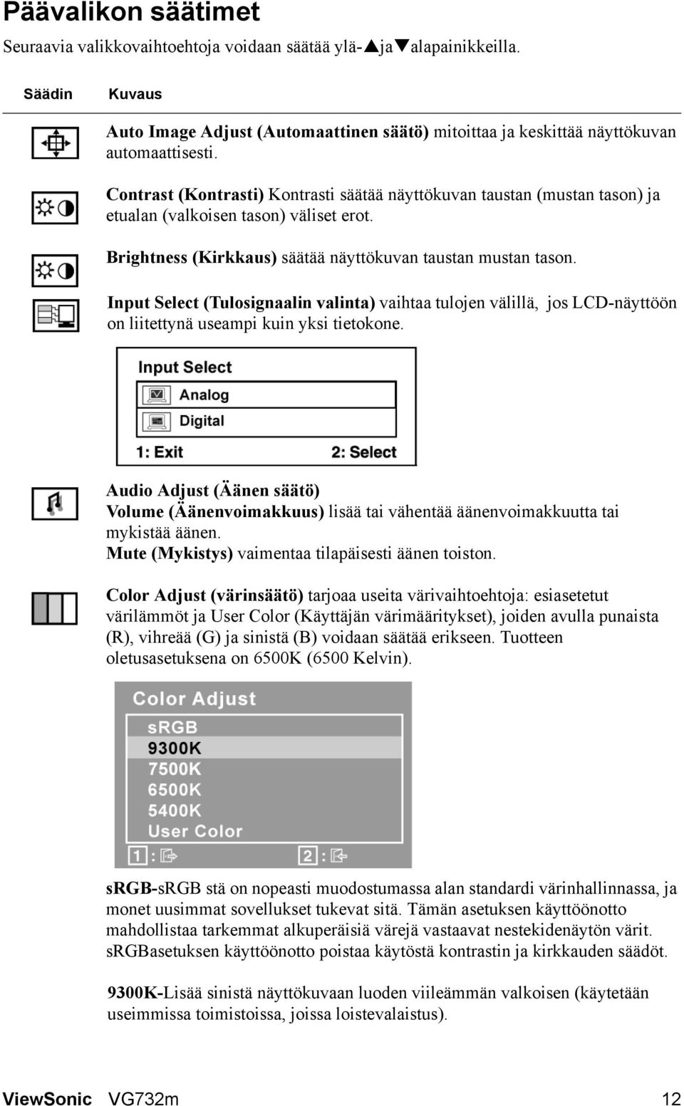 Input Select (Tulosignaalin valinta) vaihtaa tulojen välillä, jos LCD-näyttöön on liitettynä useampi kuin yksi tietokone.