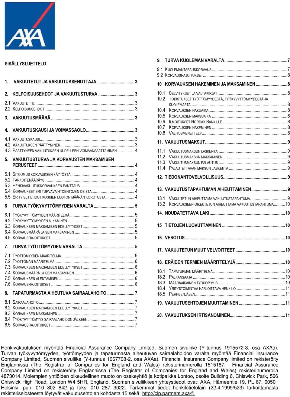 .. 4 5.2 TARKOITEMÄÄRÄYS... 4 5.3 HENKIVAKUUTUSKORVAUKSEN PANTTAUS... 4 5.4 KORVAUKSET ERI TURVAVAIHTOEHTOJEN OSISTA... 4 5.5 ERITYISET EHDOT KOSKIEN LUOTON MÄÄRÄN KOROTUSTA.