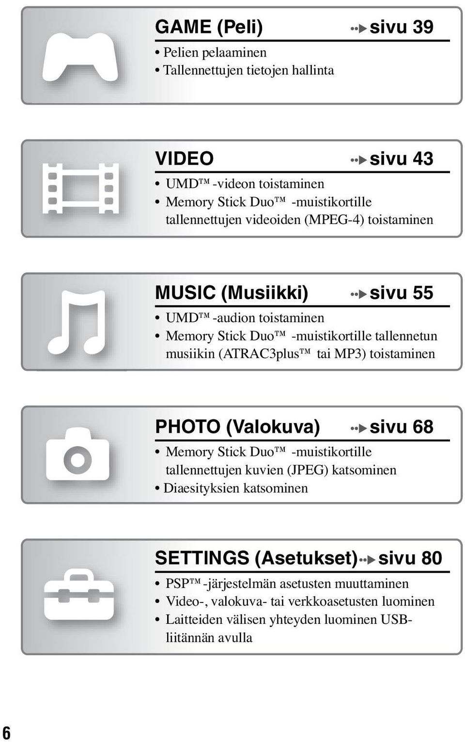 (ATRAC3plus tai MP3) toistaminen PHOTO (Valokuva) sivu 68 Memory Stick Duo -muistikortille tallennettujen kuvien (JPEG) katsominen Diaesityksien katsominen