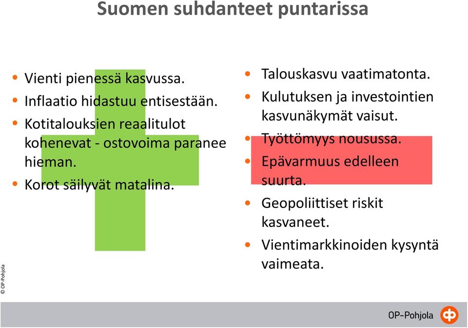 Talouskasvu vaatimatonta. Kulutuksen ja investointien kasvunäkymät vaisut.