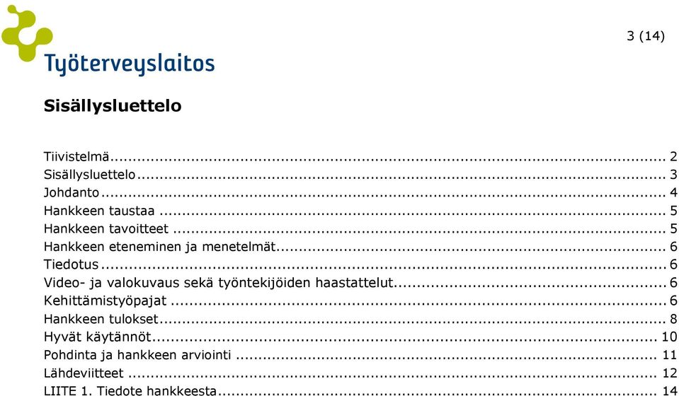 .. 6 Video- ja valokuvaus sekä työntekijöiden haastattelut... 6 Kehittämistyöpajat.