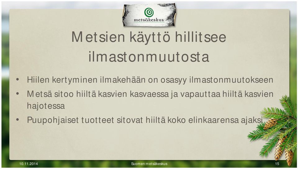 kasvaessa ja vapauttaa hiiltä kasvien hajotessa Puupohjaiset