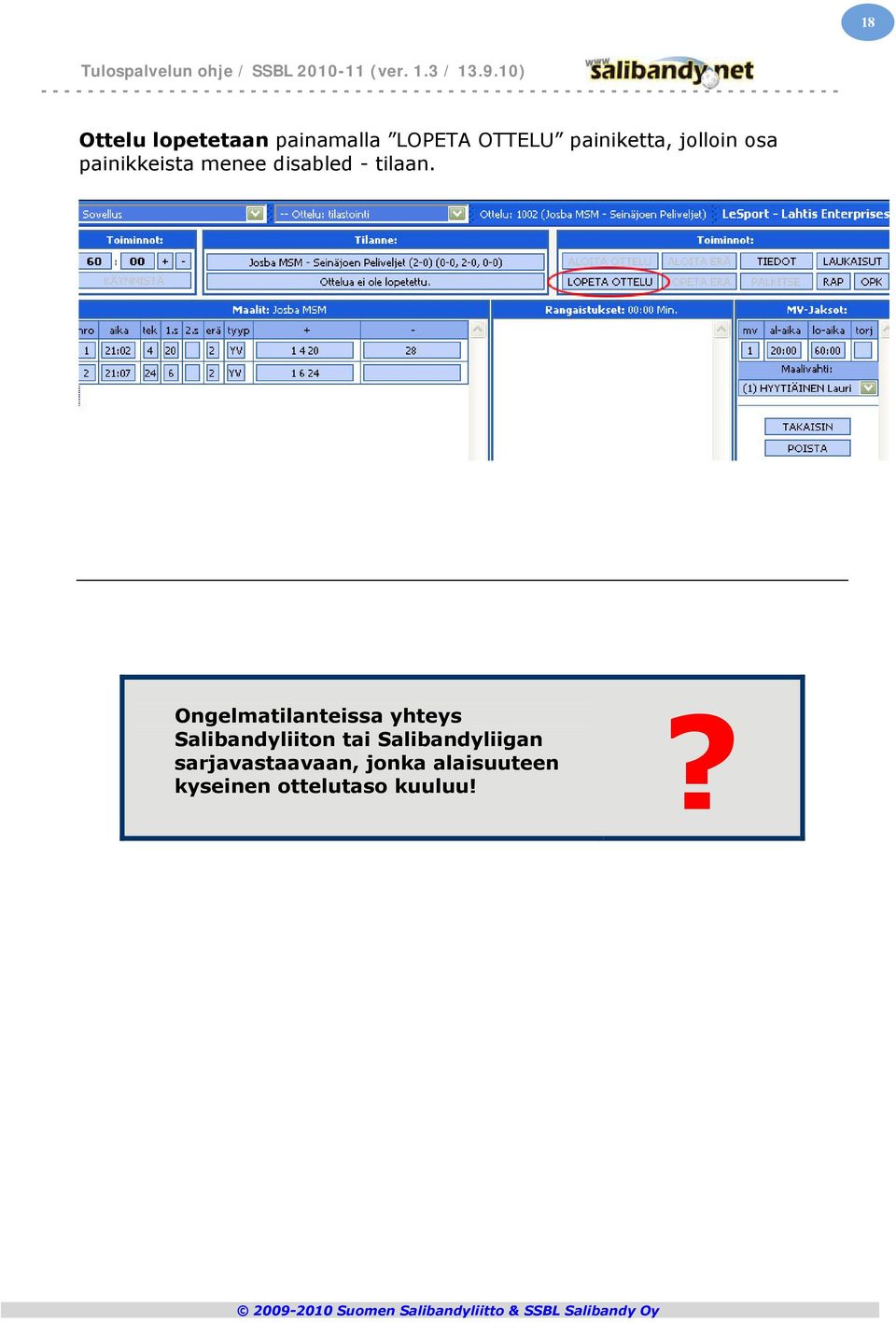 Ongelmatilanteissa yhteys Salibandyliiton tai Salibandyliigan