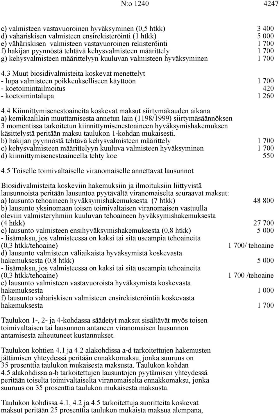 3 Muut biosidivalmisteita koskevat menettelyt - lupa valmisteen poikkeukselliseen käyttöön 1 700 - koetoimintailmoitus 420 - koetoimintalupa 1 260 4.