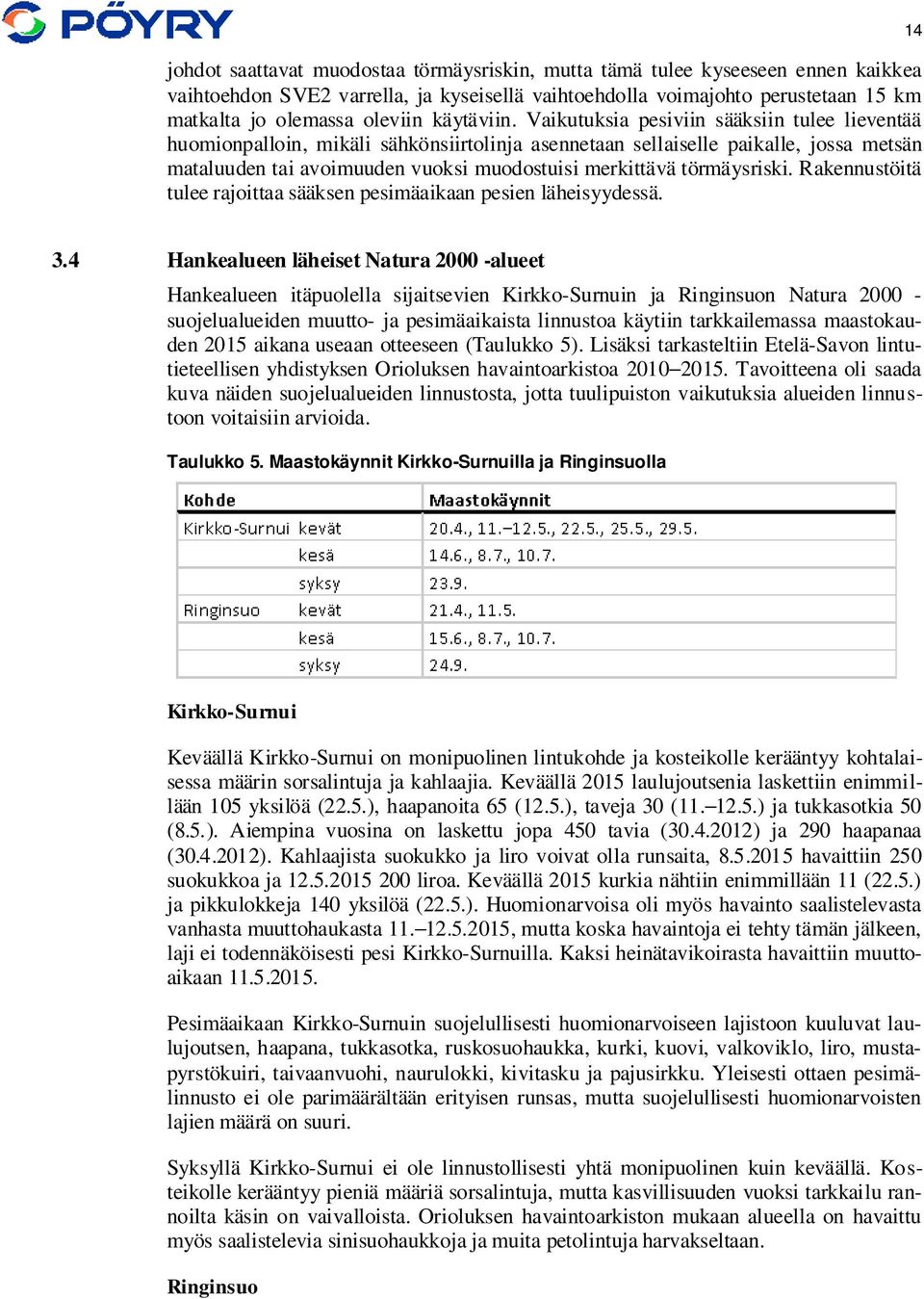 Vaikutuksia pesiviin sääksiin tulee lieventää huomionpalloin, mikäli sähkönsiirtolinja asennetaan sellaiselle paikalle, jossa metsän mataluuden tai avoimuuden vuoksi muodostuisi merkittävä