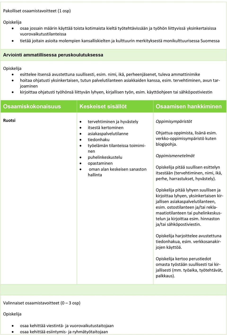 nimi, ikä, perheenjäsenet, tuleva ammattinimike hoitaa ohjatusti yksinkertaisen, tutun palvelutilanteen asiakkaiden kanssa, esim.