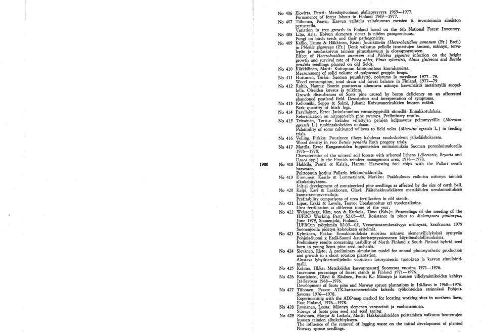 Initlal development of containerized pine seedlings as affected by the size of earth ball. Keipi, Kari & Laakkonen, Olavi: Päätehakkuuikäisten metsiköiden urealannoituksen kannattavuusvertailu ja.