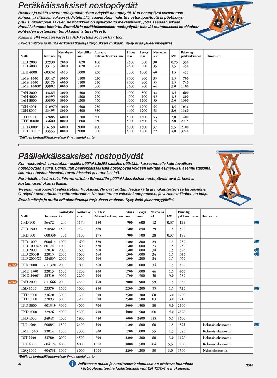 Molempien saksien nostoliikkeet on synkronoitu mekaanisesti, jotta saadaan aikaan rinnakkaisnostotoiminto.