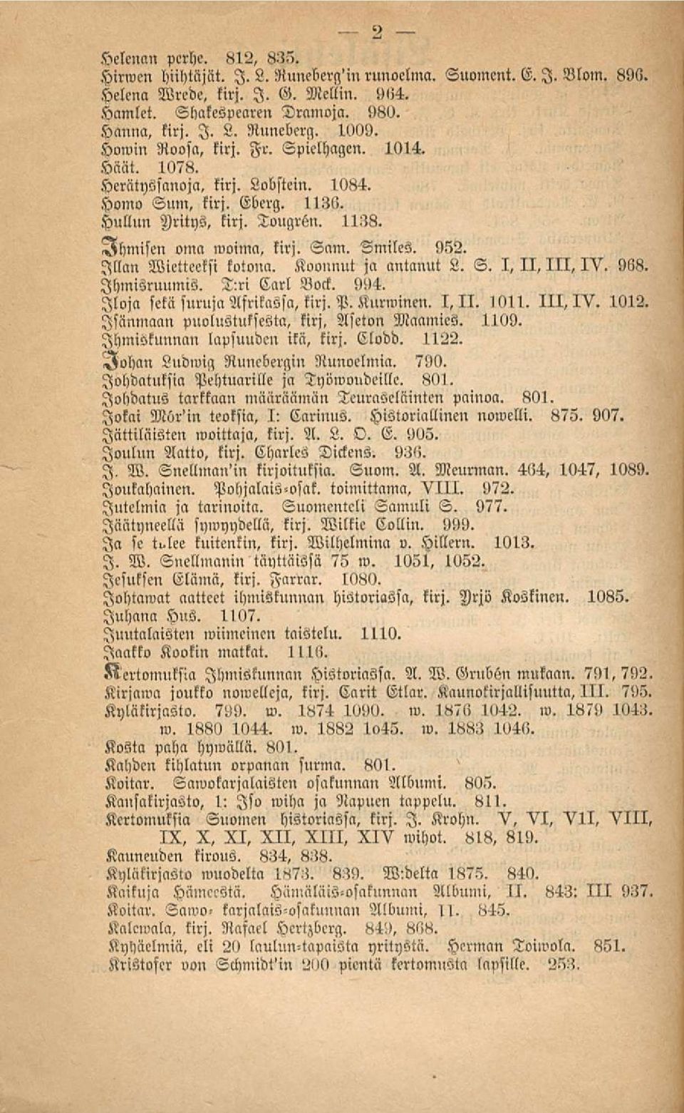 952. Illan Wietteetsi kotona. Koonnut ja antanut L. S. I, 11, 111, IV. 9<!B. Ihmisruumis. T:ri Carl Bock.!»!>l. Iloja sekä suruja Afrikassa, tirj, P. Kurwinen, I, 11. 1011. 111,IV. 1012.