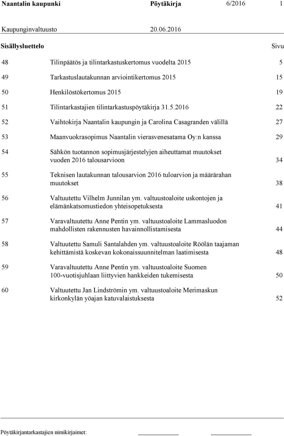 tilintarkastuspöytäkirja 31.5.
