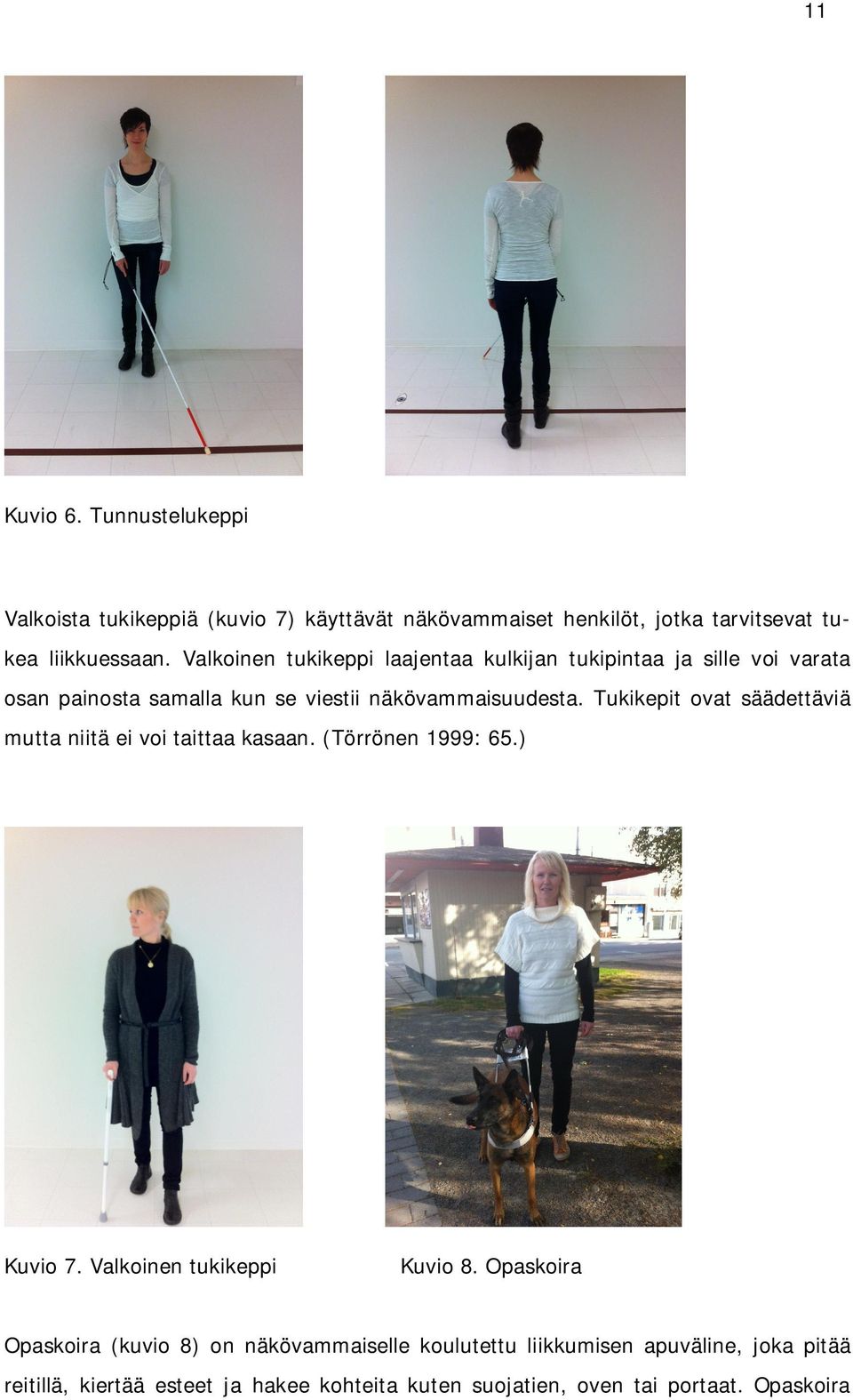 Tukikepit ovat säädettäviä mutta niitä ei voi taittaa kasaan. (Törrönen 1999: 65.) Kuvio 7. Valkoinen tukikeppi Kuvio 8.