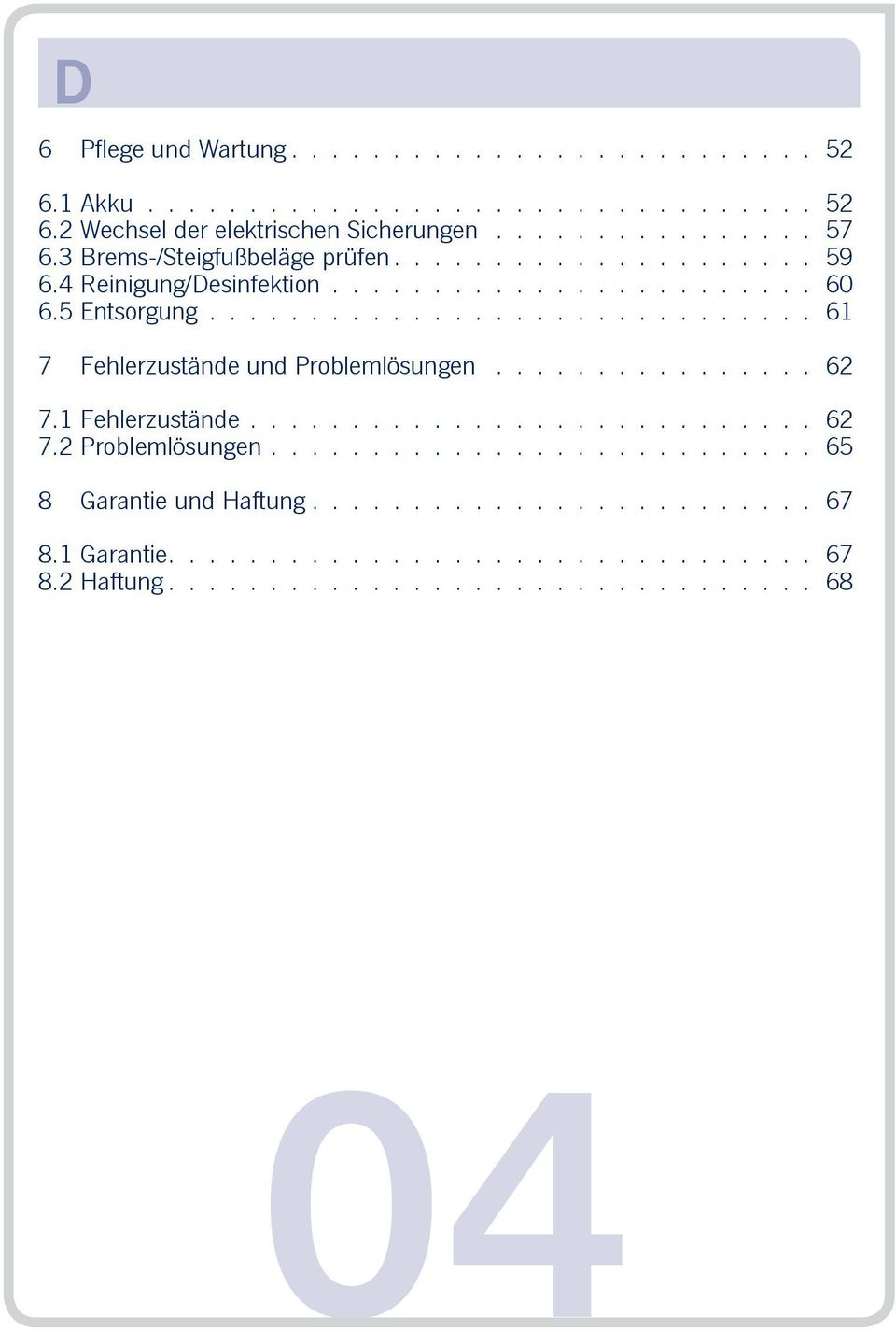 ............................. 61 7 Fehlerzustände und Problemlösungen................ 62 7.1 Fehlerzustände............................ 62 7.2 Problemlösungen.