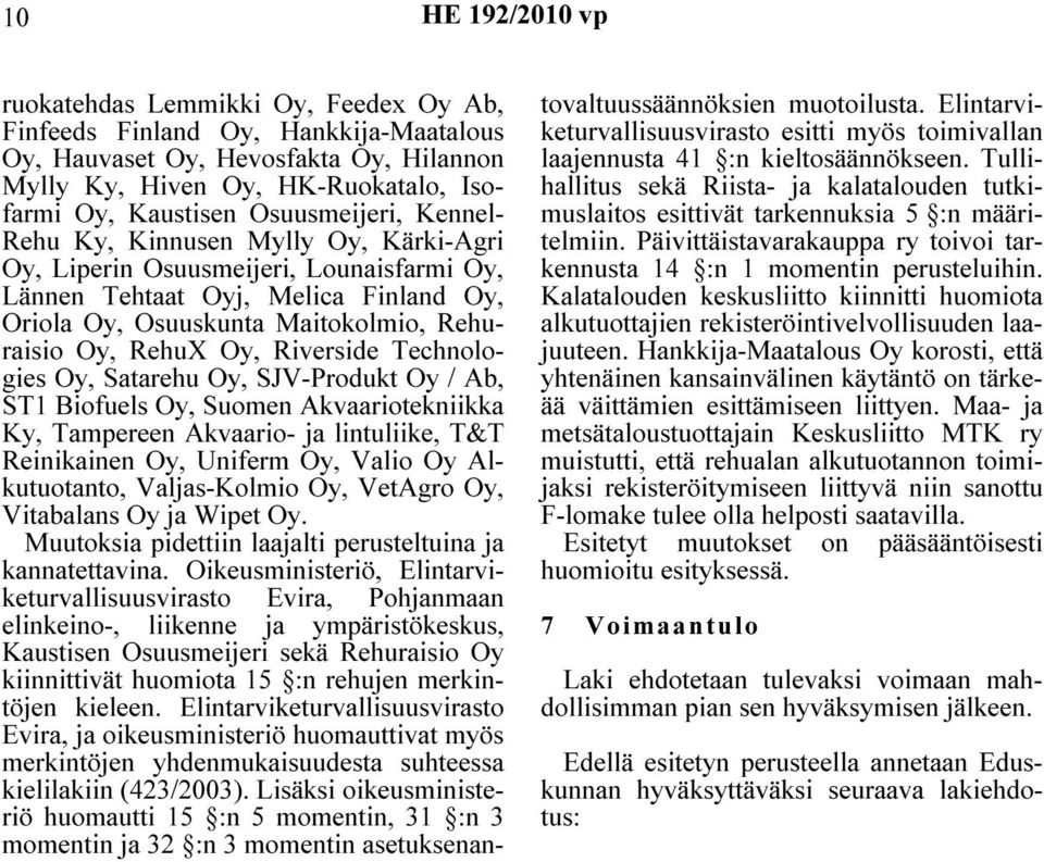 Technologies Oy, Satarehu Oy, SJV-Produkt Oy / Ab, ST1 Biofuels Oy, Suomen Akvaariotekniikka Ky, Tampereen Akvaario- ja lintuliike, T&T Reinikainen Oy, Uniferm Oy, Valio Oy Alkutuotanto,