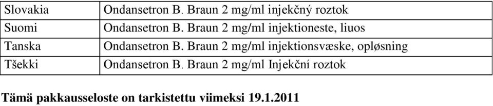 Braun 2 mg/ml injektioneste, liuos Ondansetron B.