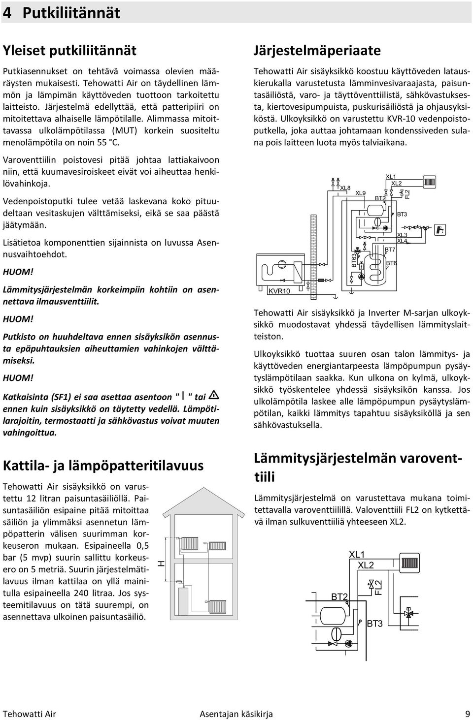 Alimmassa mitoittavassa ulkolämpötilassa (MUT) korkein suositeltu menolämpötila on noin 55 C.