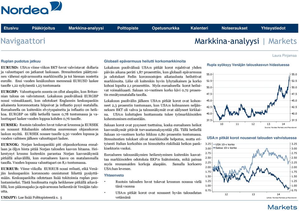 Ensi vuoden kesäkuuhun mennessä EURUSD laskee tasolle 1,22 nykyisestä 1,25 tuntumasta EURGBP: Valuuttaparin suunta on ollut alaspäin, kun Britannian talous on vahvistunut.