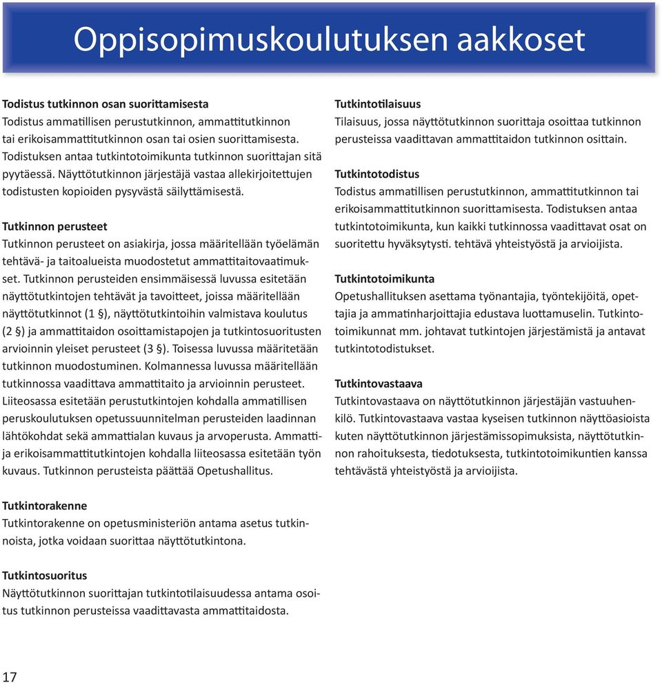 Tutkinnon perusteet Tutkinnon perusteet on asiakirja, jossa määritellään työelämän tehtävä- ja taitoalueista muodostetut amma taitovaa mukset.