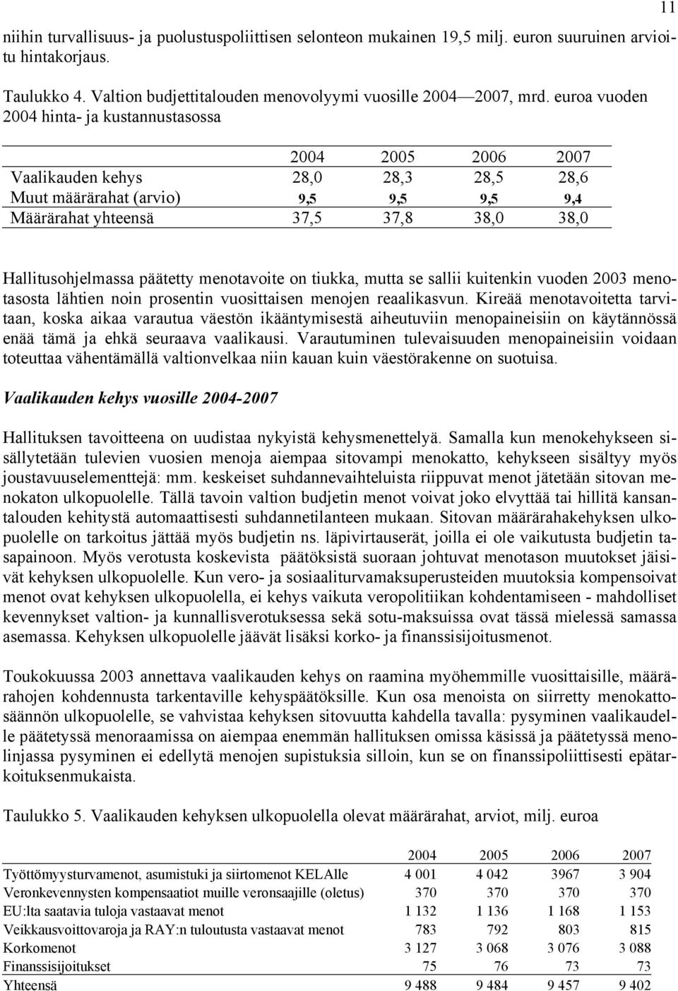 Hallitusohjelmassa päätetty menotavoite on tiukka, mutta se sallii kuitenkin vuoden 2003 menotasosta lähtien noin prosentin vuosittaisen menojen reaalikasvun.