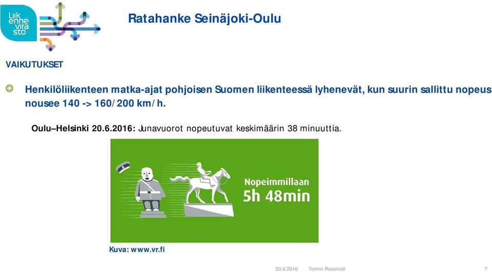 nousee 140 -> 160/200 km/h. Oulu Helsinki 20.6.2016: Junavuorot nopeutuvat keskimäärin 38 minuuttia.