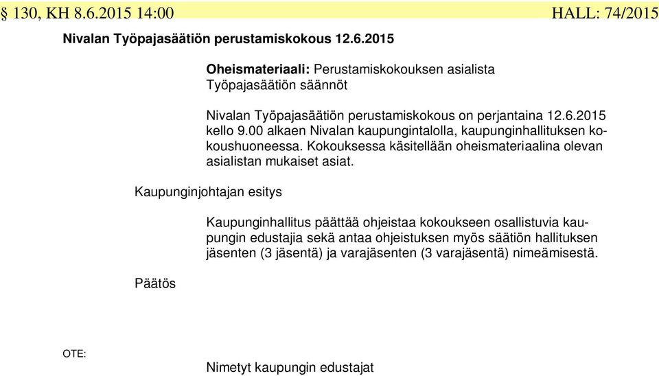 Kokouksessa käsitellään oheismateriaalina olevan asialistan mukaiset asiat.