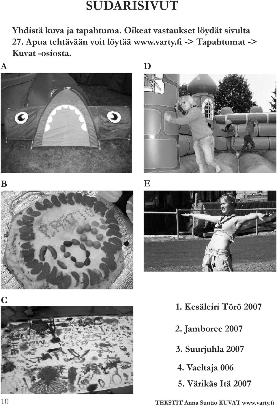 fi -> Tapahtumat -> Kuvat -osiosta. D B E C 1. Kesäleiri Törö 2007 2.