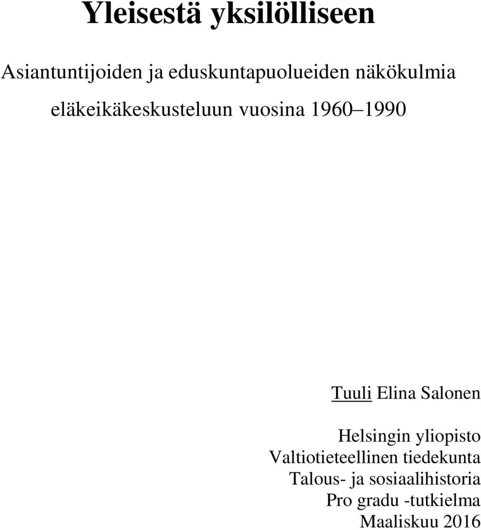 1960 1990 Tuuli Elina Salonen Helsingin yliopisto