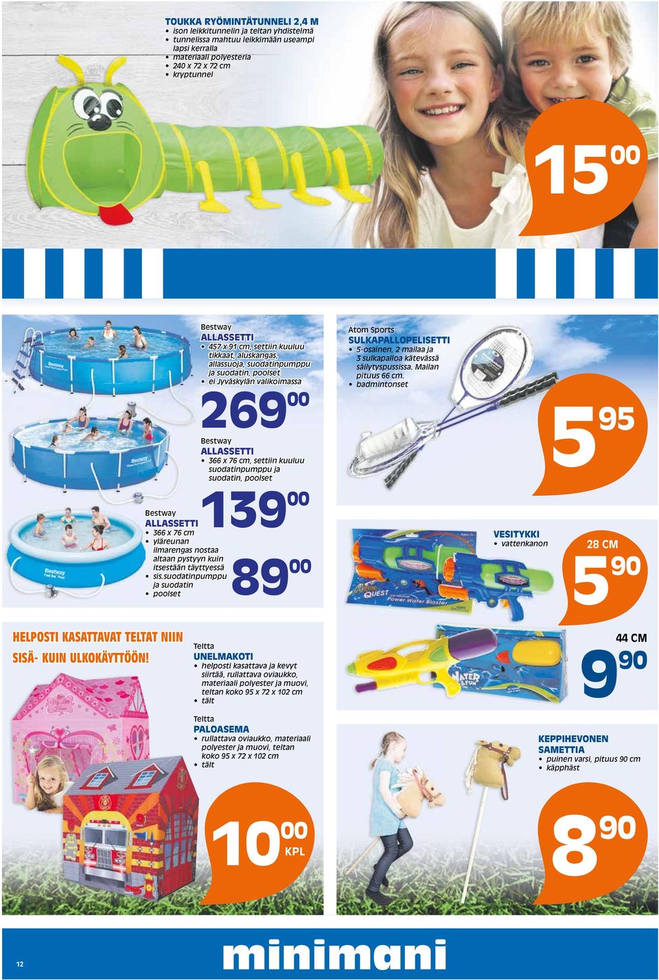 poolset Atom Sports SULKAPALLOPELISETTI 5-osainen, mailaa ja 3 sulkapalloa kätevässä säilytyspussissa. Mailan pituus 66 cm.