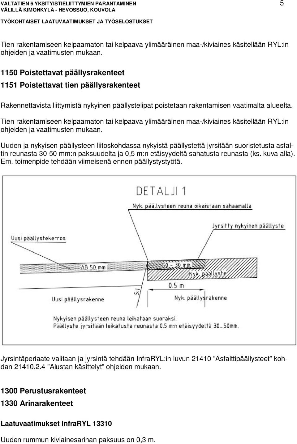 Tien rakentamiseen kelpaamaton tai kelpaava ylimääräinen maa-/kiviaines käsitellään RYL:in ohjeiden ja vaatimusten mukaan.