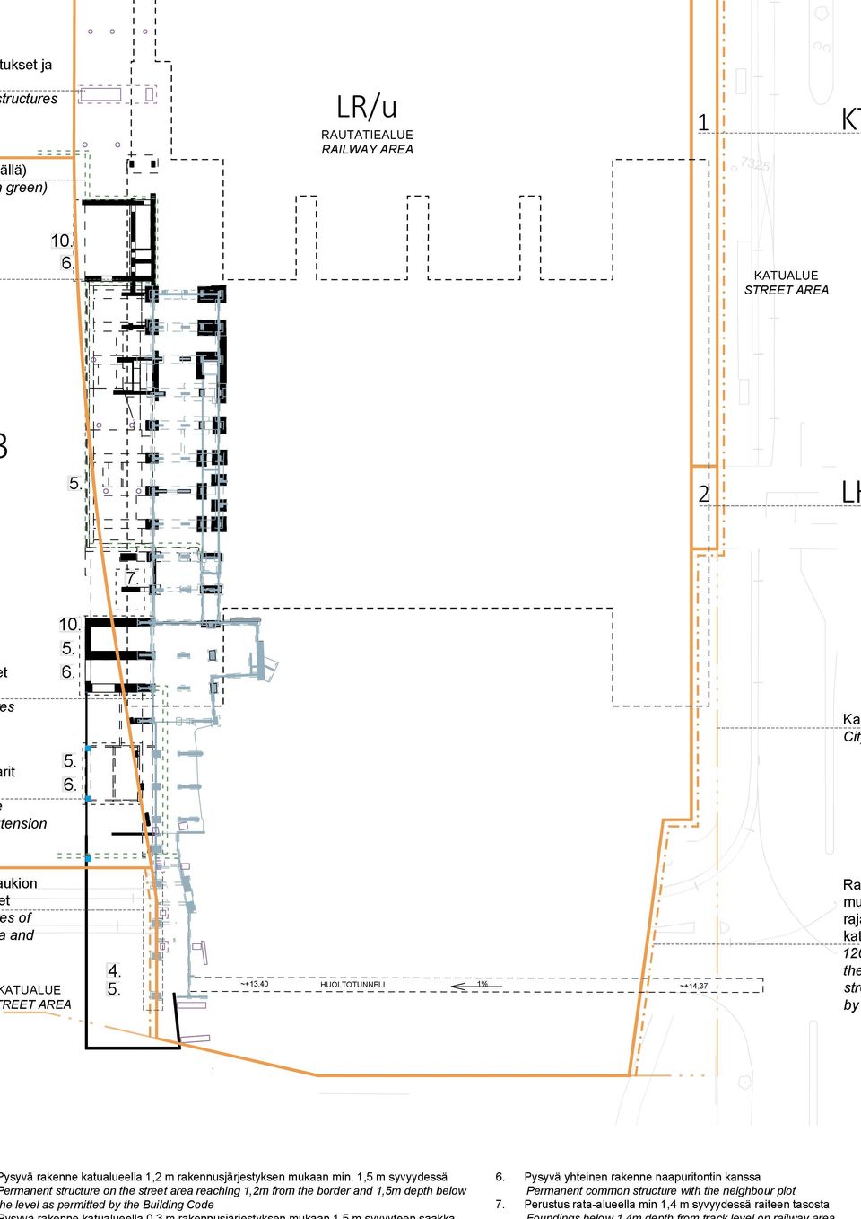 area reaching 1,2m from the border and 1,5m depth below e level as