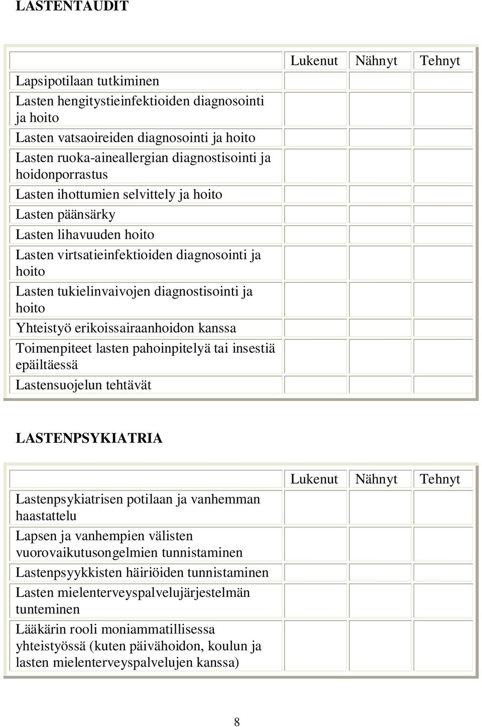 lasten pahoinpitelyä tai insestiä epäiltäessä Lastensuojelun tehtävät LASTENPSYKIATRIA Lastenpsykiatrisen potilaan ja vanhemman haastattelu Lapsen ja vanhempien välisten vuorovaikutusongelmien
