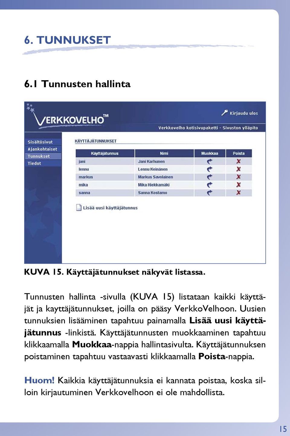 Uusien tunnuksien lisääminen tapahtuu painamalla Lisää uusi käyttäjätunnus -linkistä.