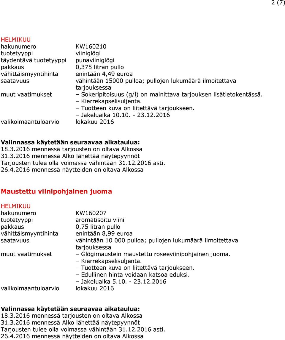 Maustettu viinipohjainen juoma KW160207 aromatisoitu viini vähittäismyyntihinta enintään 8,99 euroa vähintään 10 000 pulloa; pullojen