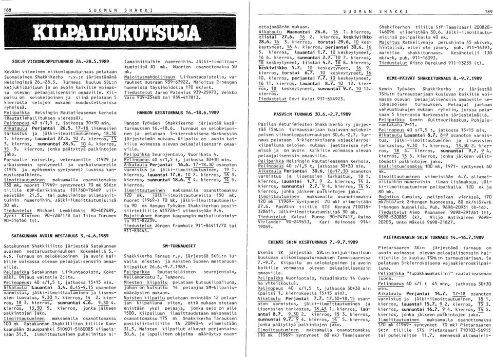 Pelinopeus 40 s/1,5 t, jatkossa 30+30 ming AikatauLu Perjantai 6.5. 17-18 lisenssien tarkastus ja jälki-ilmoittautuminen, 18.30 1. kierros, lauantai 7.5. 10. kierros;-t5 3. kierros, sunnuntai 8.