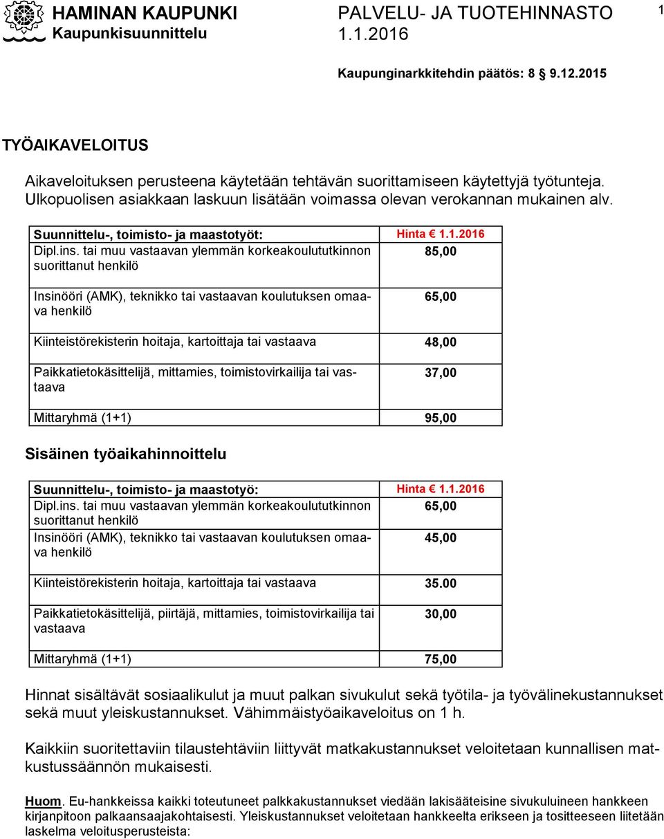 tai muu vastaavan ylemmän korkeakoulututkinnon 85,00 suorittanut henkilö Insinööri (AMK), teknikko tai vastaavan koulutuksen omaava henkilö 65,00 Kiinteistörekisterin hoitaja, kartoittaja tai