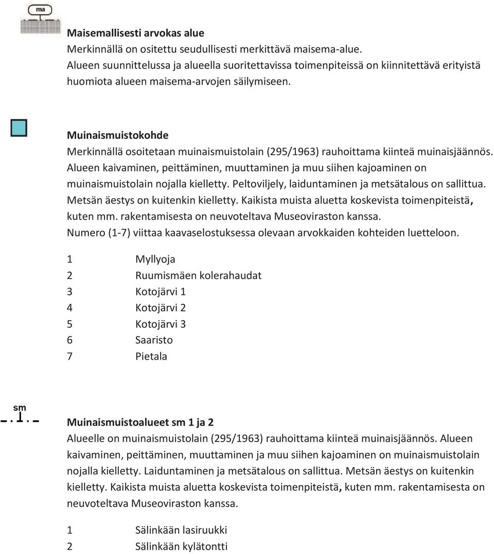 Muinaismuistokohde Merkinnällä osoitetaan muinaismuistolain (295/1963) rauhoittama kiinteä muinaisjäännös.