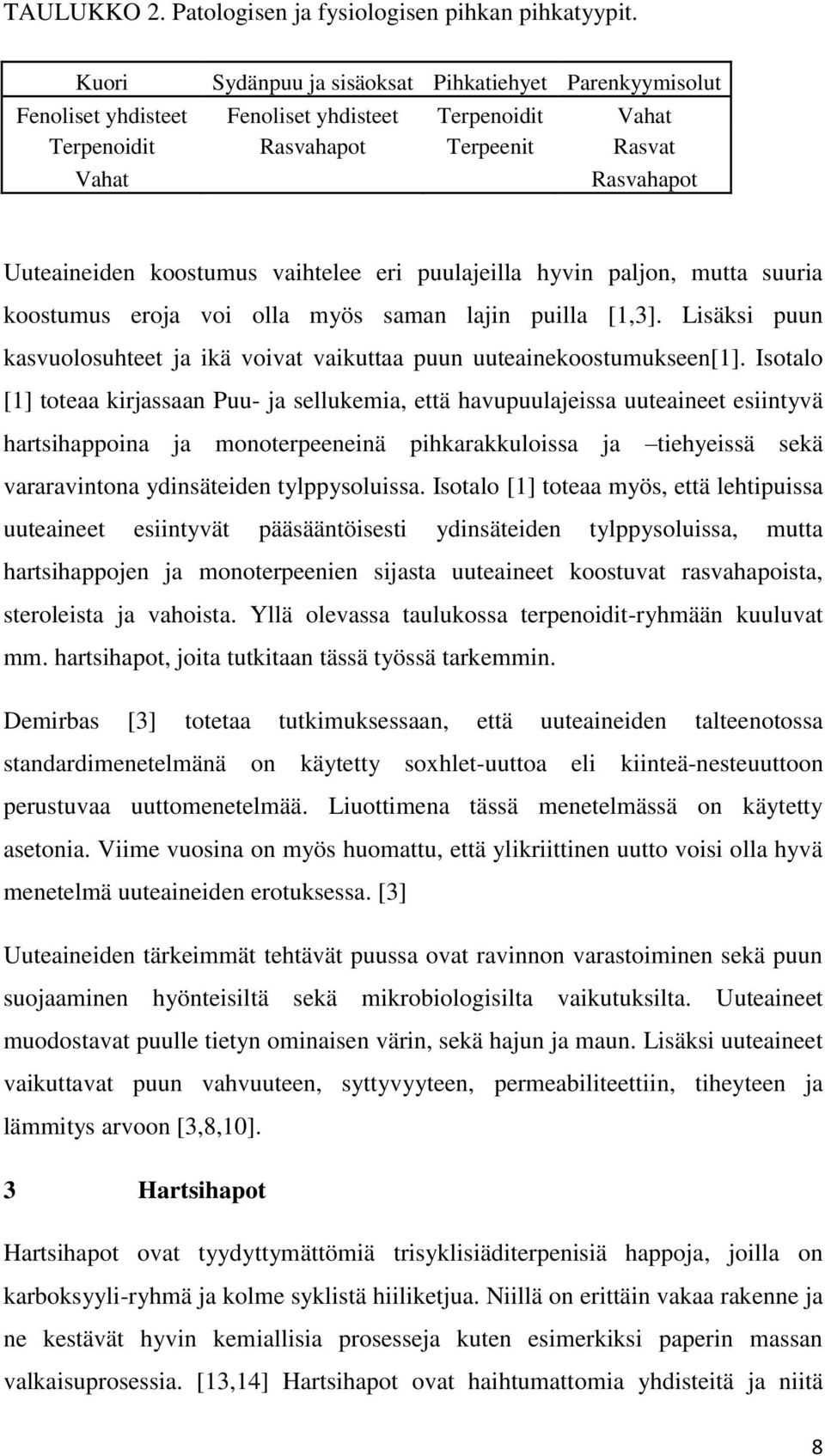 vaihtelee eri puulajeilla hyvin paljon, mutta suuria koostumus eroja voi olla myös saman lajin puilla [1,3]. Lisäksi puun kasvuolosuhteet ja ikä voivat vaikuttaa puun uuteainekoostumukseen[1].