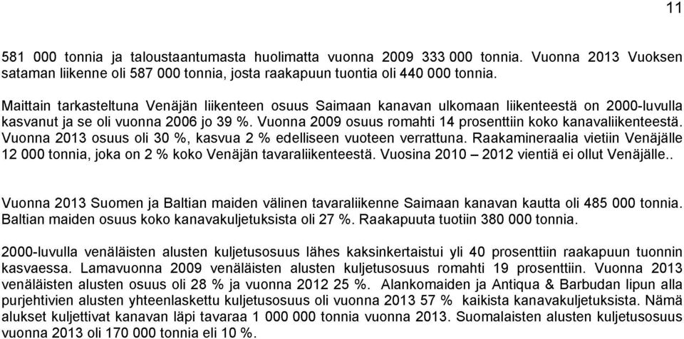 Vuonna 2009 osuus romahti 14 prosenttiin koko kanavaliikenteestä. Vuonna 2013 osuus oli 30 %, kasvua 2 % edelliseen vuoteen verrattuna.