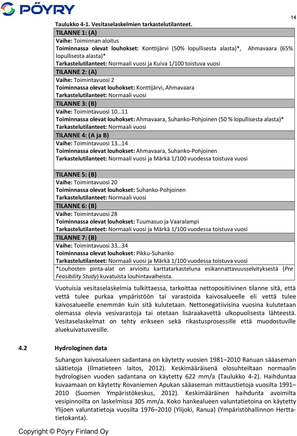 toistuva vuosi TILANNE 2: (A) Vaihe: Toimintavuosi 2 Toiminnassa olevat louhokset: Konttijärvi, Ahmavaara Tarkastelutilanteet: Normaali vuosi TILANNE 3: (B) Vaihe: Toimintavuosi 10 11 Toiminnassa