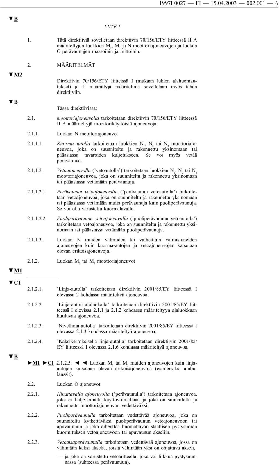 M 3 ja N moottoriajoneuvojen ja luokan O perävaunujen massoihin ja mittoihin. 2.