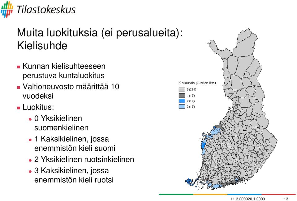 Yksikielinen suomenkielinen 1 Kaksikielinen, jossa enemmistön kieli suomi 2