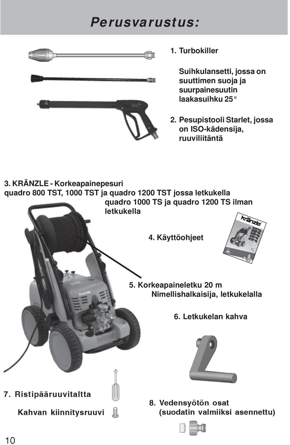 KRÄNZLE - Korkeapainepesuri quadro 800 TST, 1000 TST ja quadro 1200 TST jossa letkukella quadro 1000 TS ja quadro 1200 TS