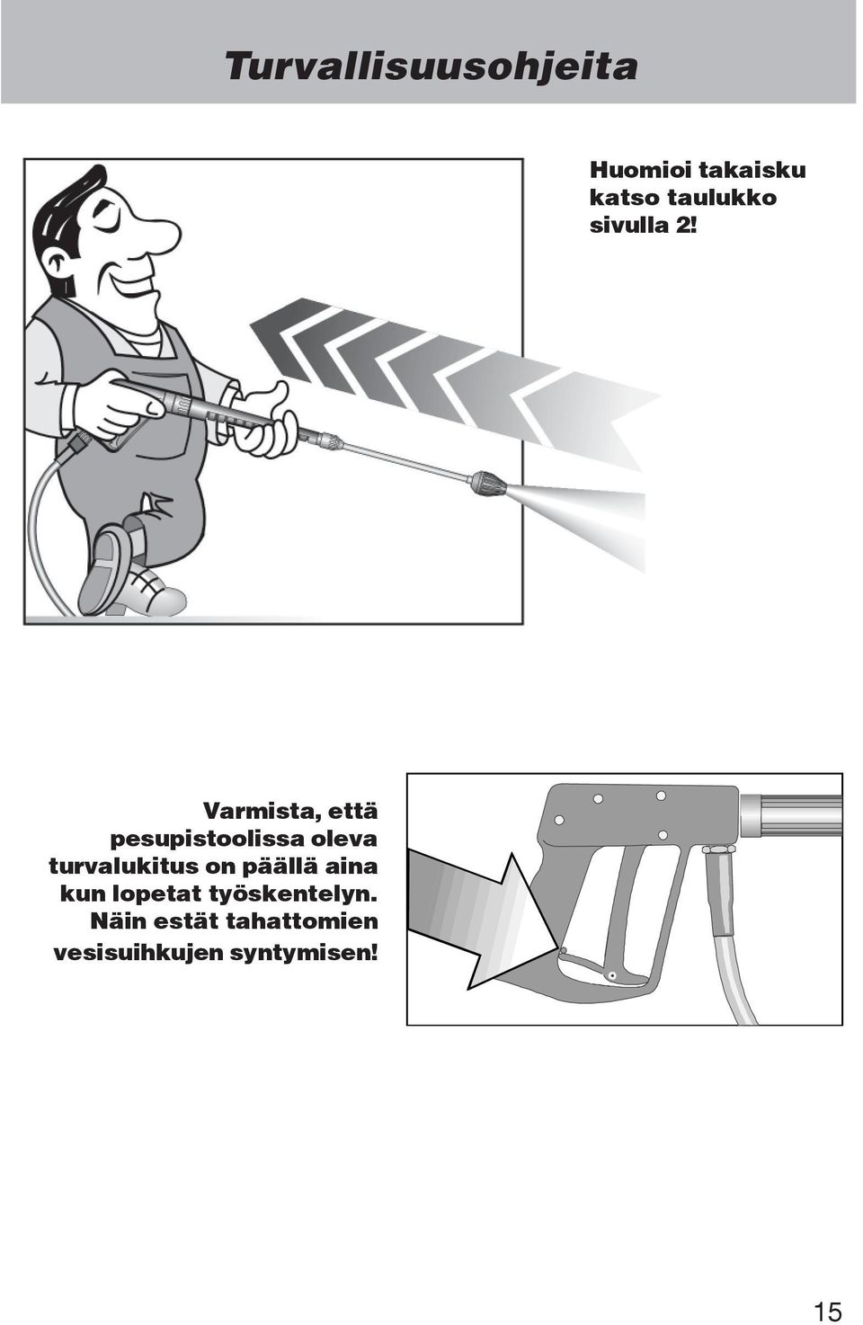 Varmista, että pesupistoolissa oleva turvalukitus