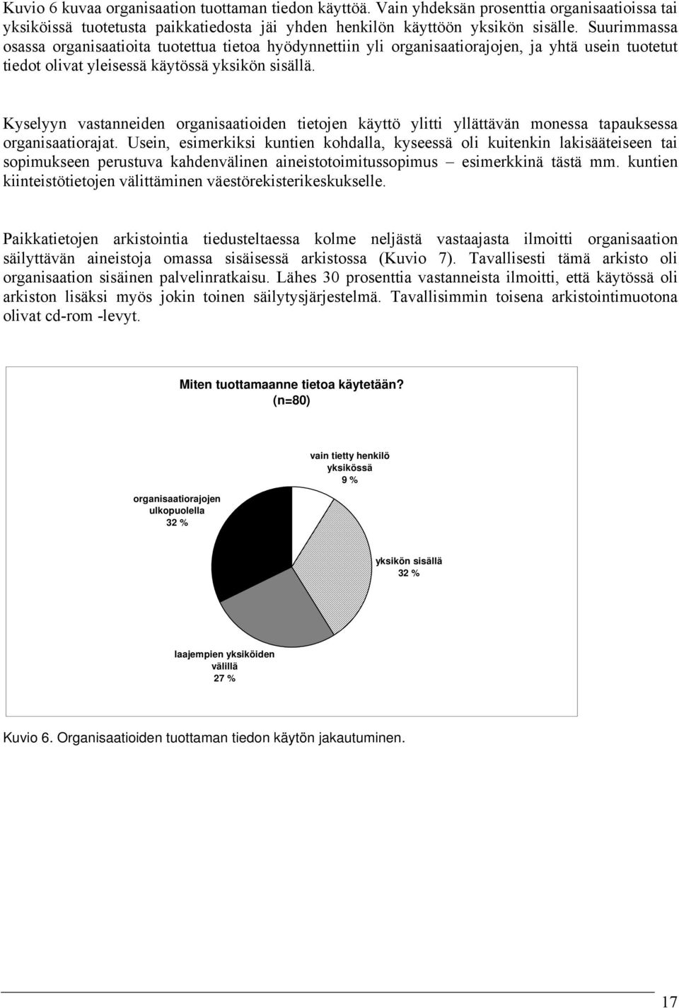 Kyselyyn vastanneiden organisaatioiden tietojen käyttö ylitti yllättävän monessa tapauksessa organisaatiorajat.