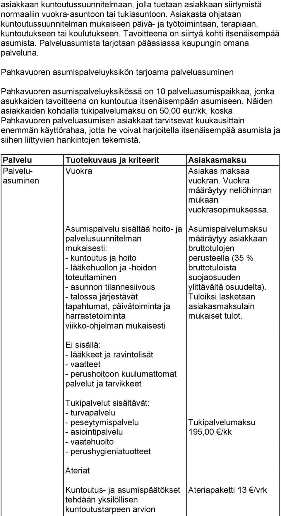 Palveluasumista tarjotaan pääasiassa kaupungin omana palveluna.