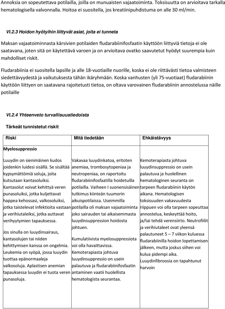 3 Hoidon hyötyihin liittyvät asiat, joita ei tunneta Maksan vajaatoiminnasta kärsivien potilaiden fludarabiinifosfaatin käyttöön liittyviä tietoja ei ole saatavana, joten sitä on käytettävä varoen ja