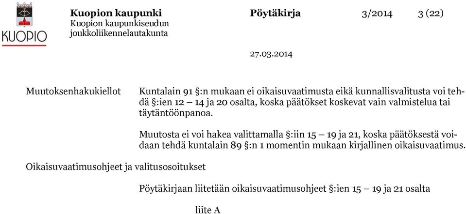 Oikaisuvaatimusohjeet ja valitusosoitukset Muutosta ei voi hakea valittamalla :iin 15 19 ja 21, koska päätöksestä voidaan