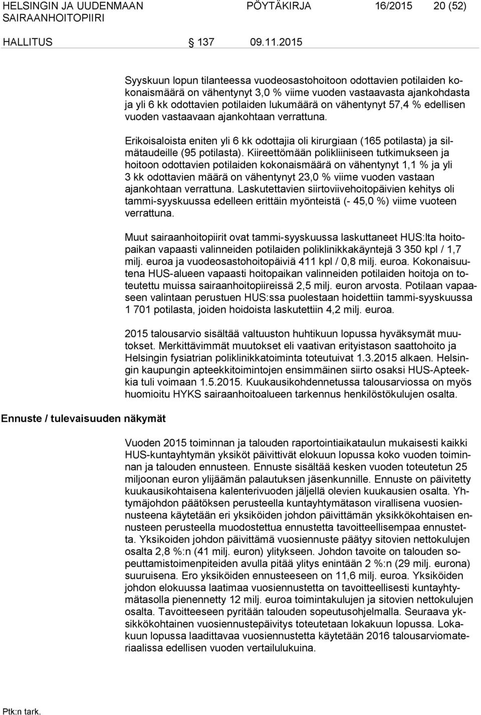 potilaiden lukumäärä on vähentynyt 57,4 % edellisen vuoden vastaavaan ajankohtaan verrattuna. Erikoisaloista eniten yli 6 kk odottajia oli kirurgiaan (165 potilasta) ja silmätaudeille (95 potilasta).